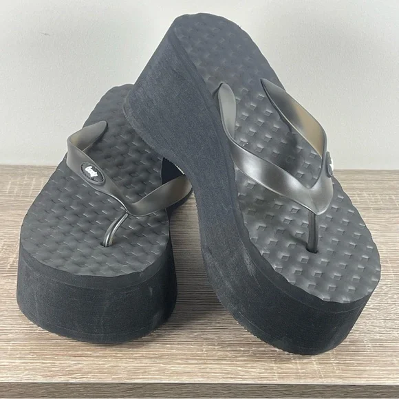 Y2K Body by Tracy Platform Flip Flops Wedge Thong Sandals - Size 9 - Picture 4 of 5